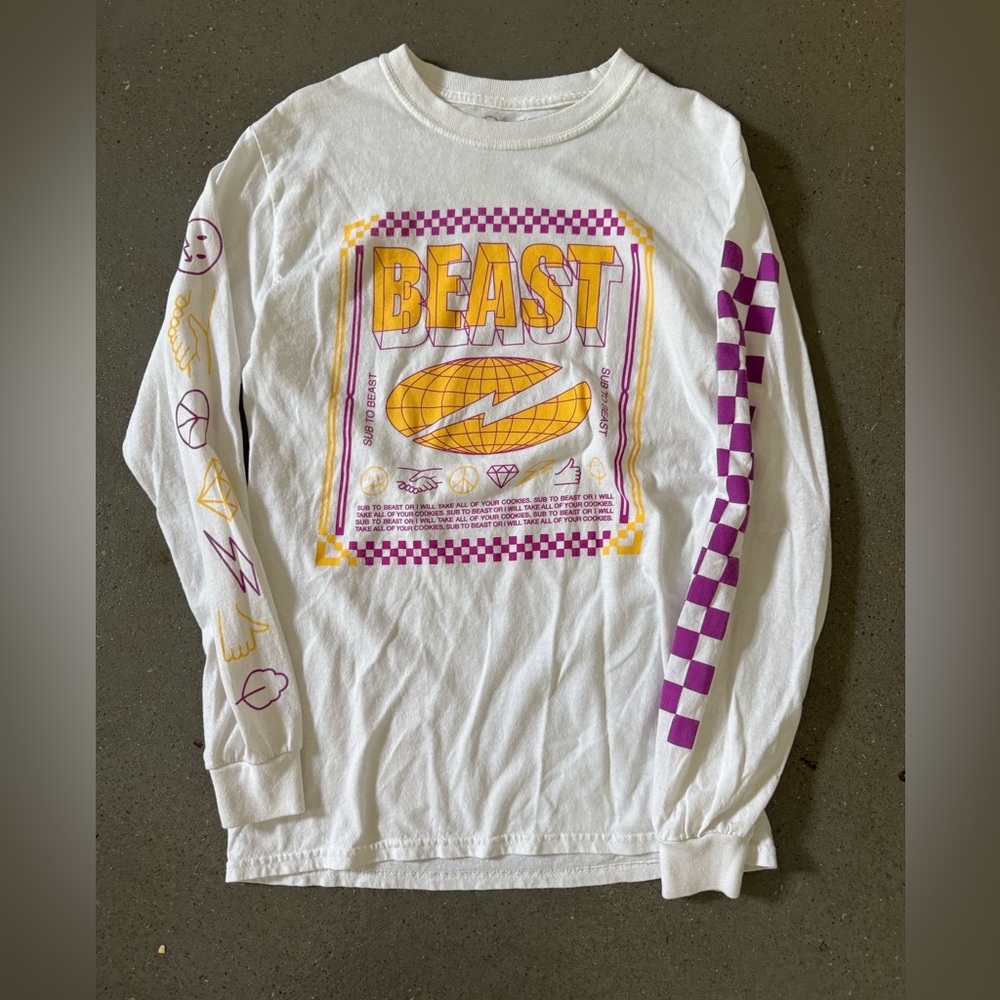 Mr Beast Graphic Long Sleeve Shirt - White and Purple